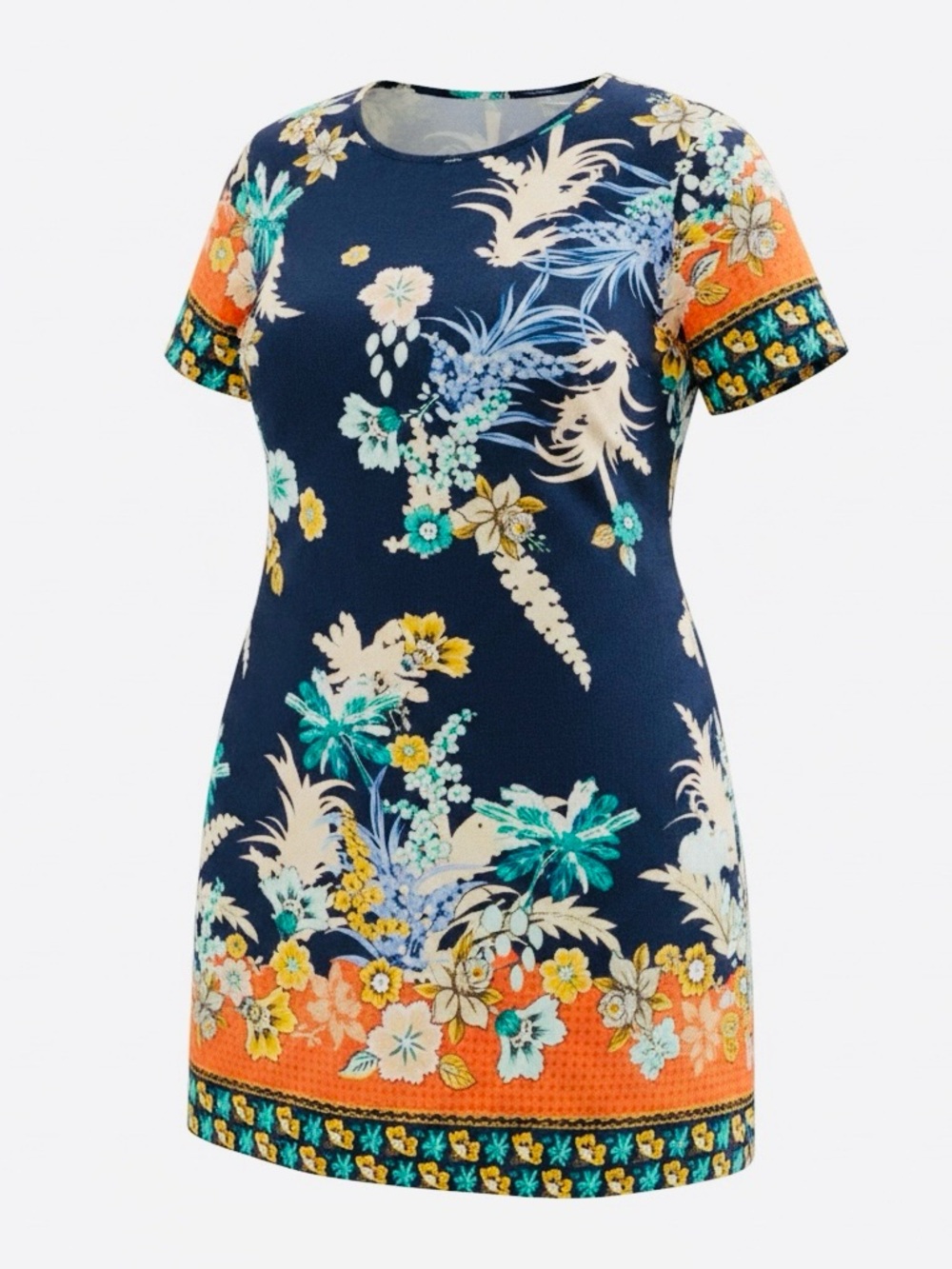 Emery Rose Navy & Floral Short Sleeve Dress - Picture 7 of 12
